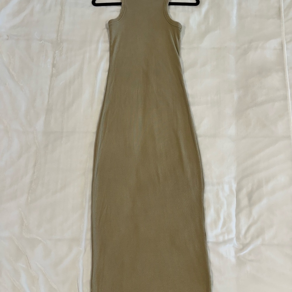 ZARA Ribbed Tank Midi Dress in Olive Green